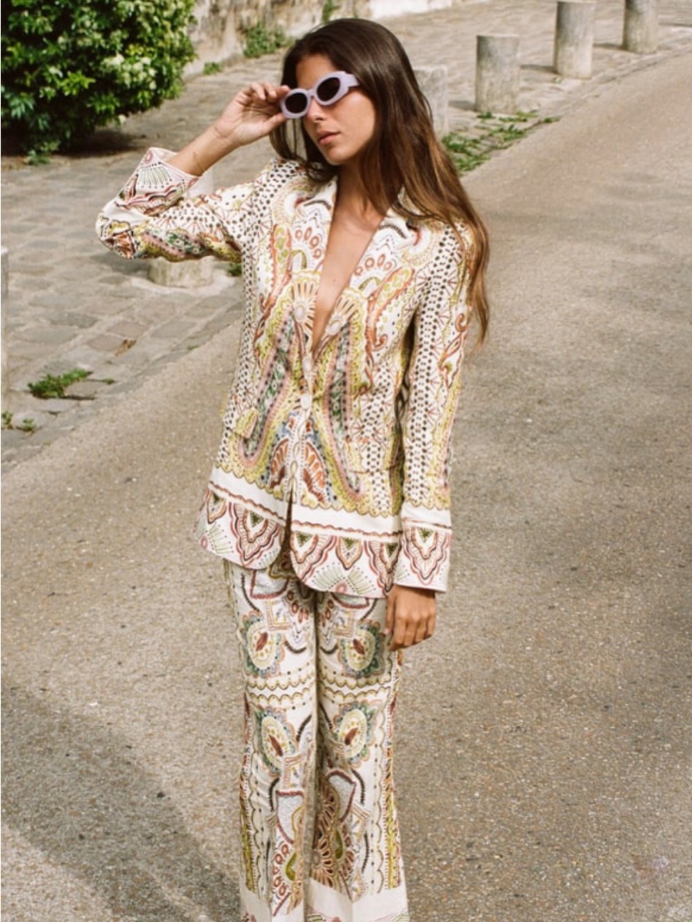NEW Zara Baroque Cream Paisley Printed Blazer with Multicolor Accents